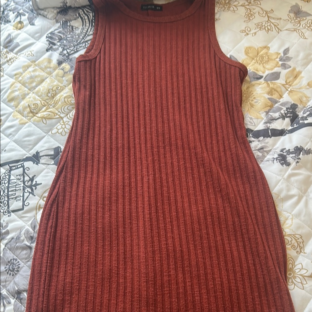 Ribbed Sleeveless Dress in Rust